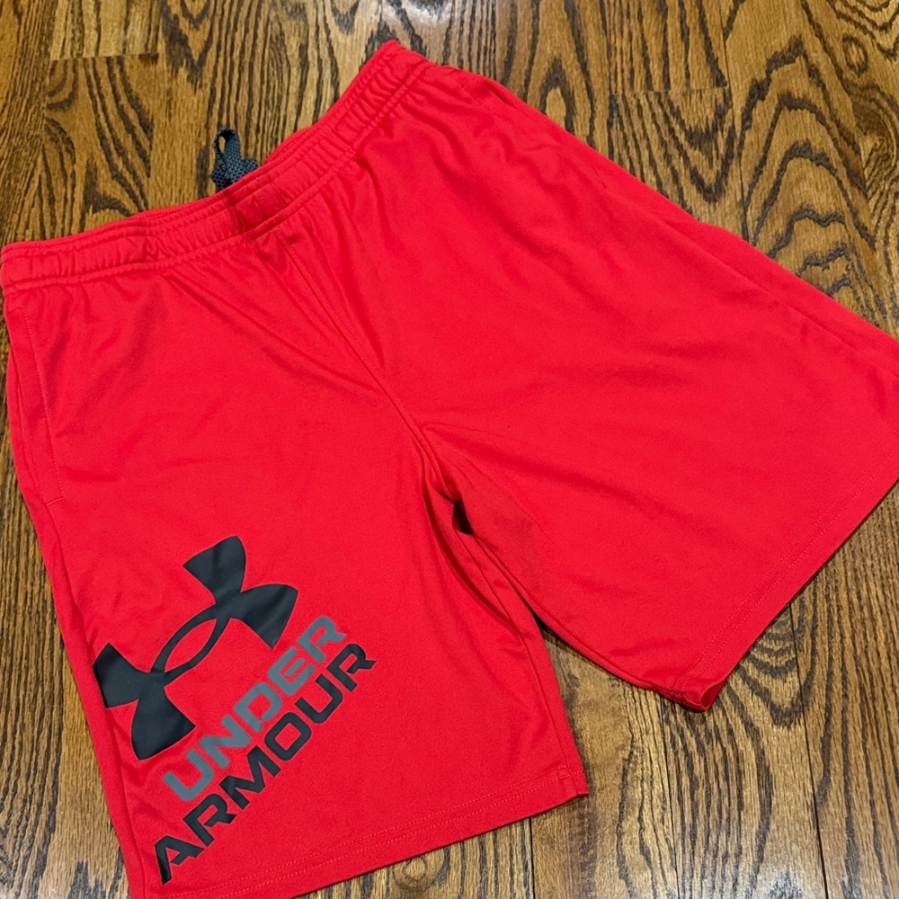 Under Armour Youth Red Shorts with Black Logo